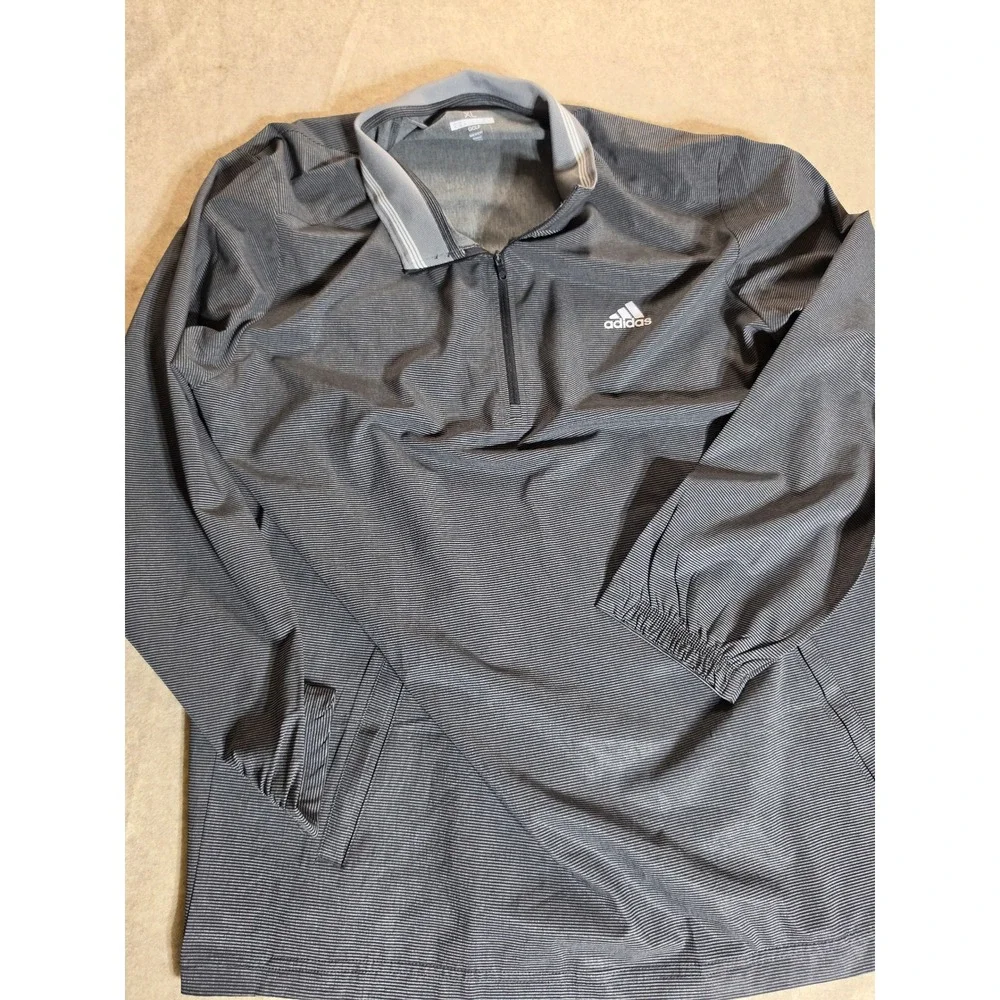 Adidas Golf Mens XL Quarter Zip Pullover Charcoal Grey Striped Performance Top